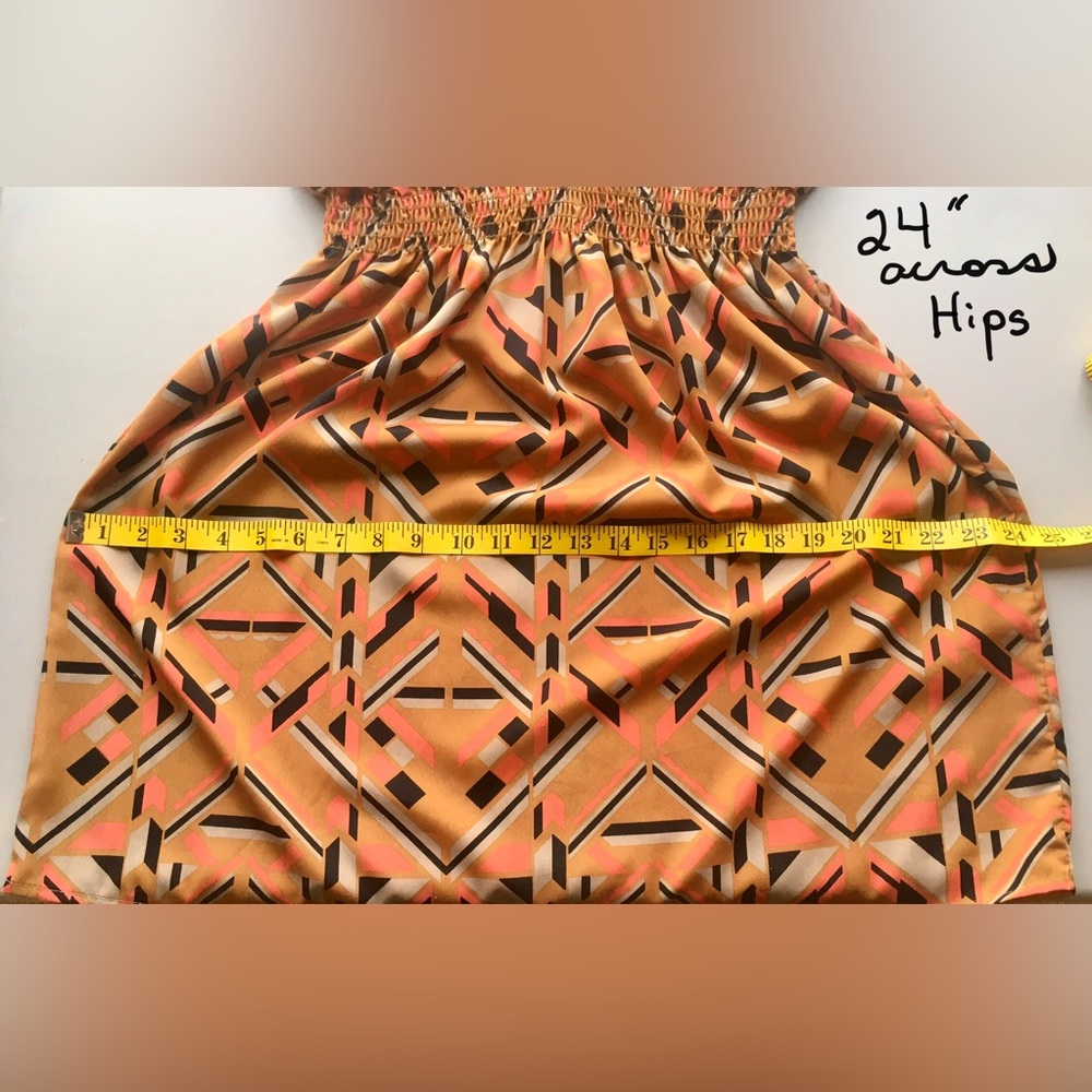 WISH Kimono orange blue mini dress Geometric pattern Smock waist Short sleeve - Picture 12 of 16